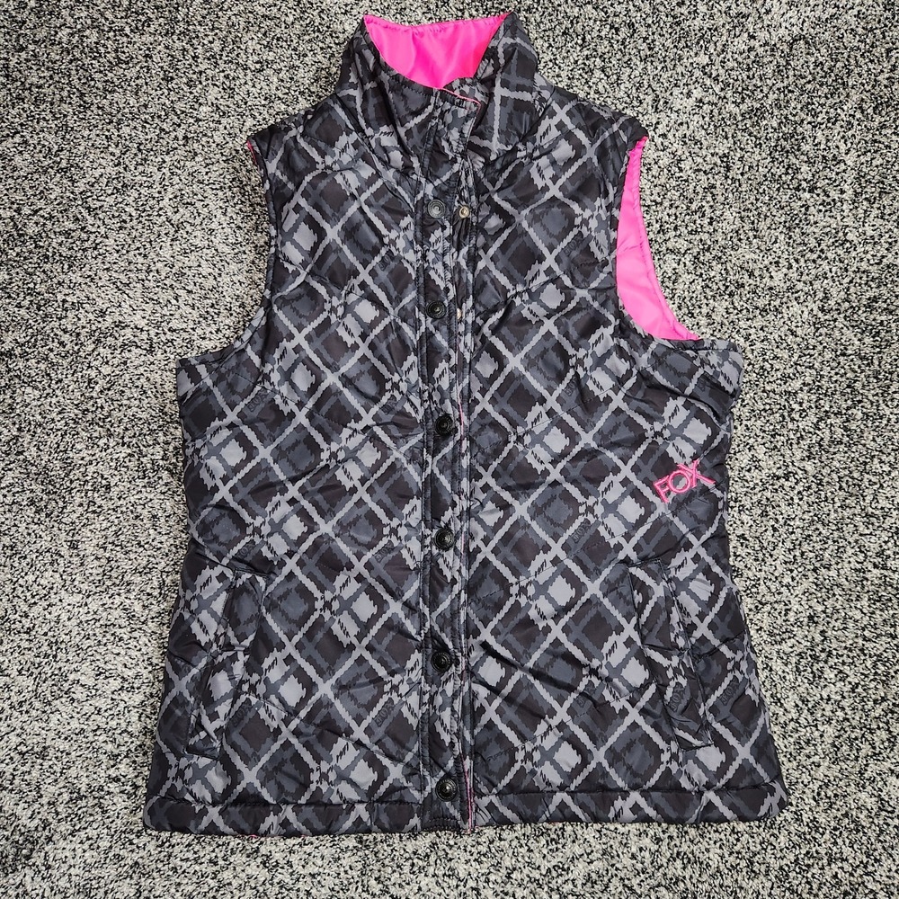 Y2k Fox Racing Fox Riders Reversible Black and Pink Puffer Vest Size L Punk Moto